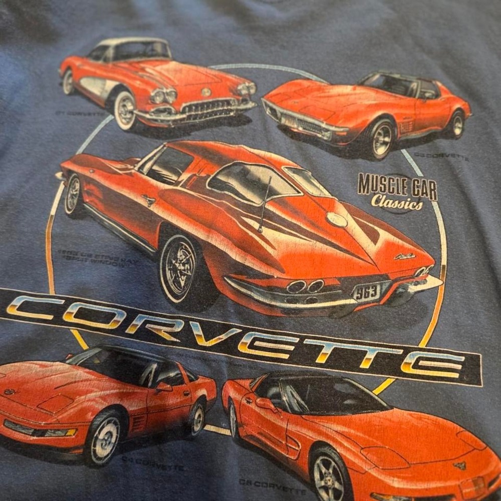 Gildan Corvette Muscle Car Classics T-Shirt Mens Large Blue Excellent